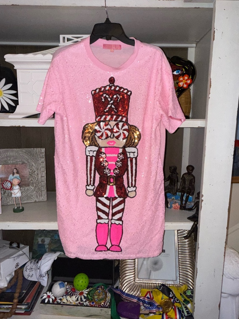 Simply Southern S/M sequin nutcracker holiday christmas mini dress pink